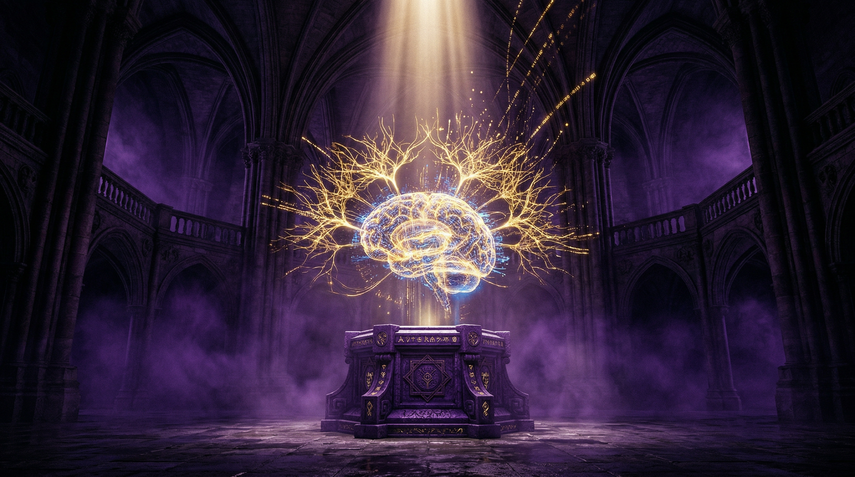 AI brain in purple cathedral